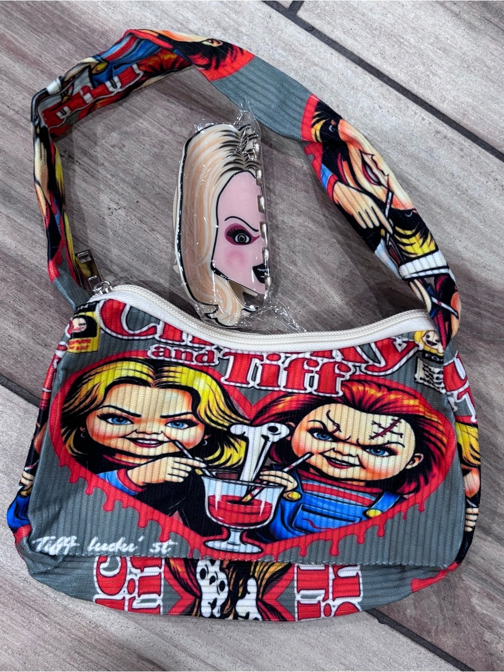 Chucky & Tiffany corduroy purse + hair claw clip